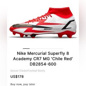 Outdoor soccer shoes! Mercurial Superfly 8 Academy CR7 FG/MG Chile Red/White$70!